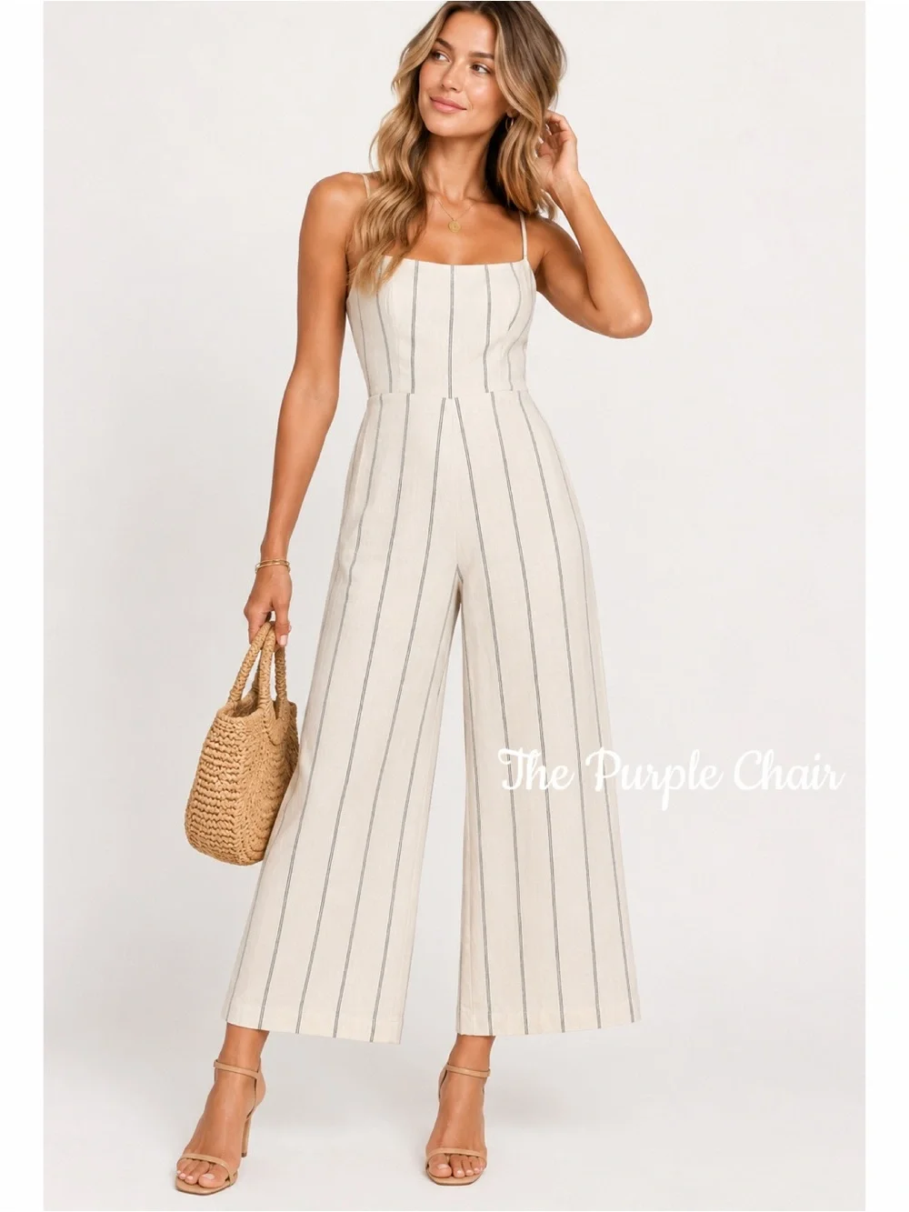 REFORMATION Sleeveless Striped Smocked Back Cropped Linen Jumpsuit 6
